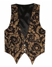 Victorian Steampunk Edwardian Western Brocade Black Gold Gothic Men's Vest