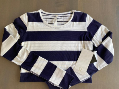 NWT lululemon Every Yogi Reversible Striped Long Sleeve Shirt Navy Blue Sz 6 $78