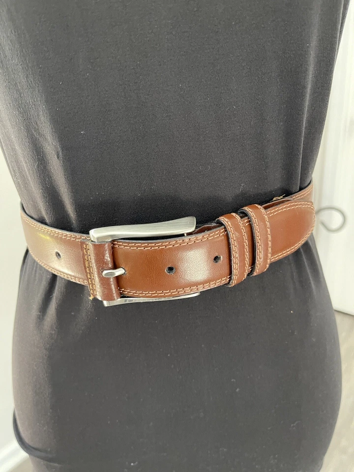 Cinturón de trabajo para hombre talla 32 marrón cuero vestido informal ajustable oficina carrera Foto 3 de 4