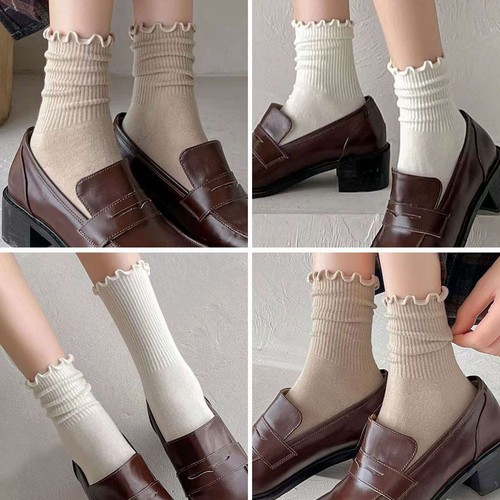 1/2/6Pairs Women Ruffle Socks Casual Ankle Breathable Knit Cotton Soft 4 Seasons - 第 11/21 張圖片