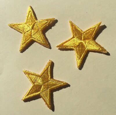 3er Set gelbe Farbe Sterne zum Aufbügeln/Aufnähen voll bestickt Patch Applikationen Abzeichen