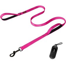 6FT Heavy Duty Dog Leash Double Handle Reflective Lead for Large Dogs Pink