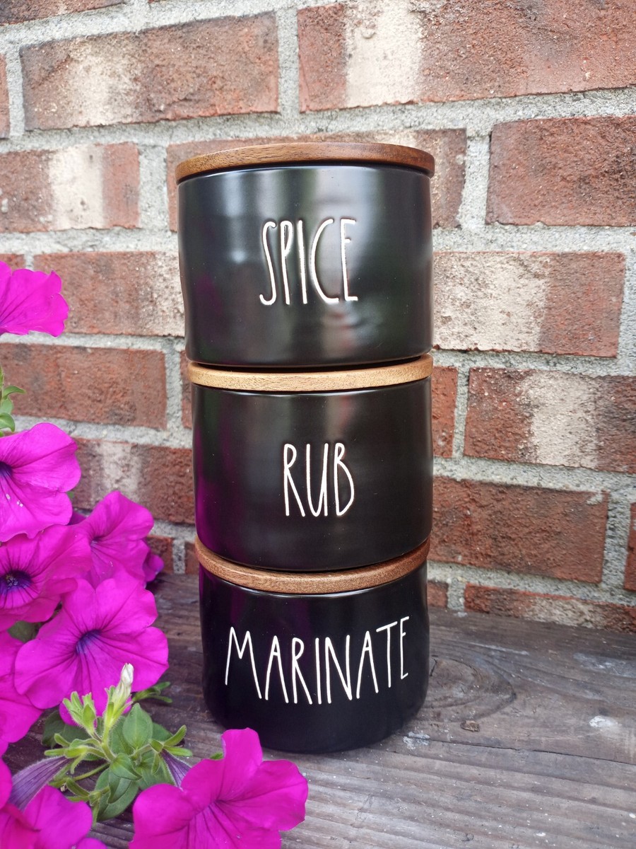 Rae Dunn レイダン　カトラリーセット　黒　新品　アメリカ雑貨　レア物 RAE DUNN | Spice Marinate Rub Ceramic Canister Storage Party Set