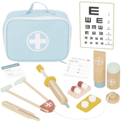 Little Doctor 11 Piece Pretend Playset   Wooden Medical Kit with Carry Case