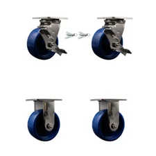 5 Inch 316SS Solid Poly Caster Set with 2 Brakes/Swivel Locks 2 Rigid SCC