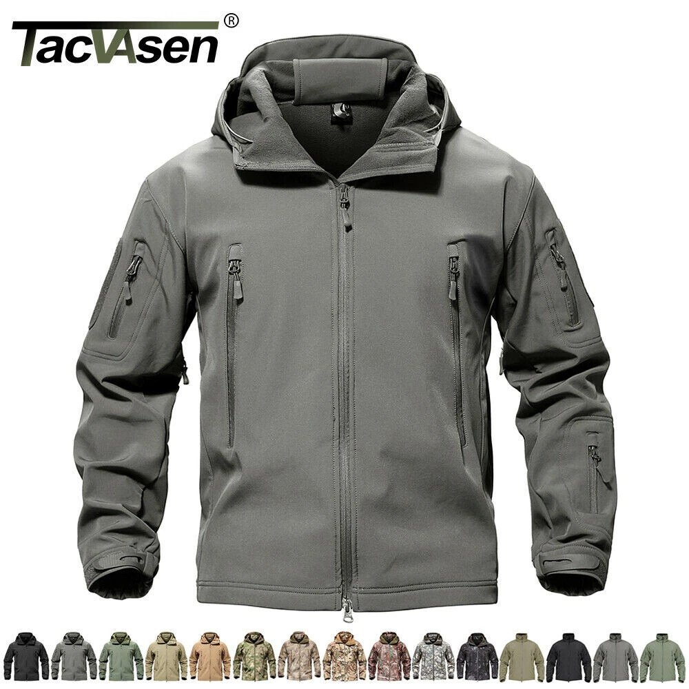 TACVASEN Waterproof Tactical Soft Shell Men Jacket Coat Army Windbreaker Outdoor