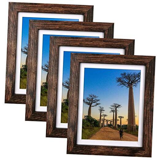 Picture Frames with Mat Photo Frames 4 Packs for Tabletop or 8x10 Rustic Brown-image