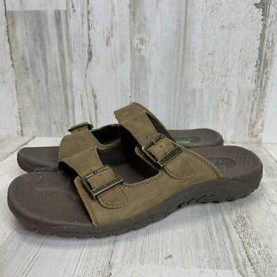 Skechers Brown Slides Leather Women's Sandal Shoes Size 11 Adjustable  Walking