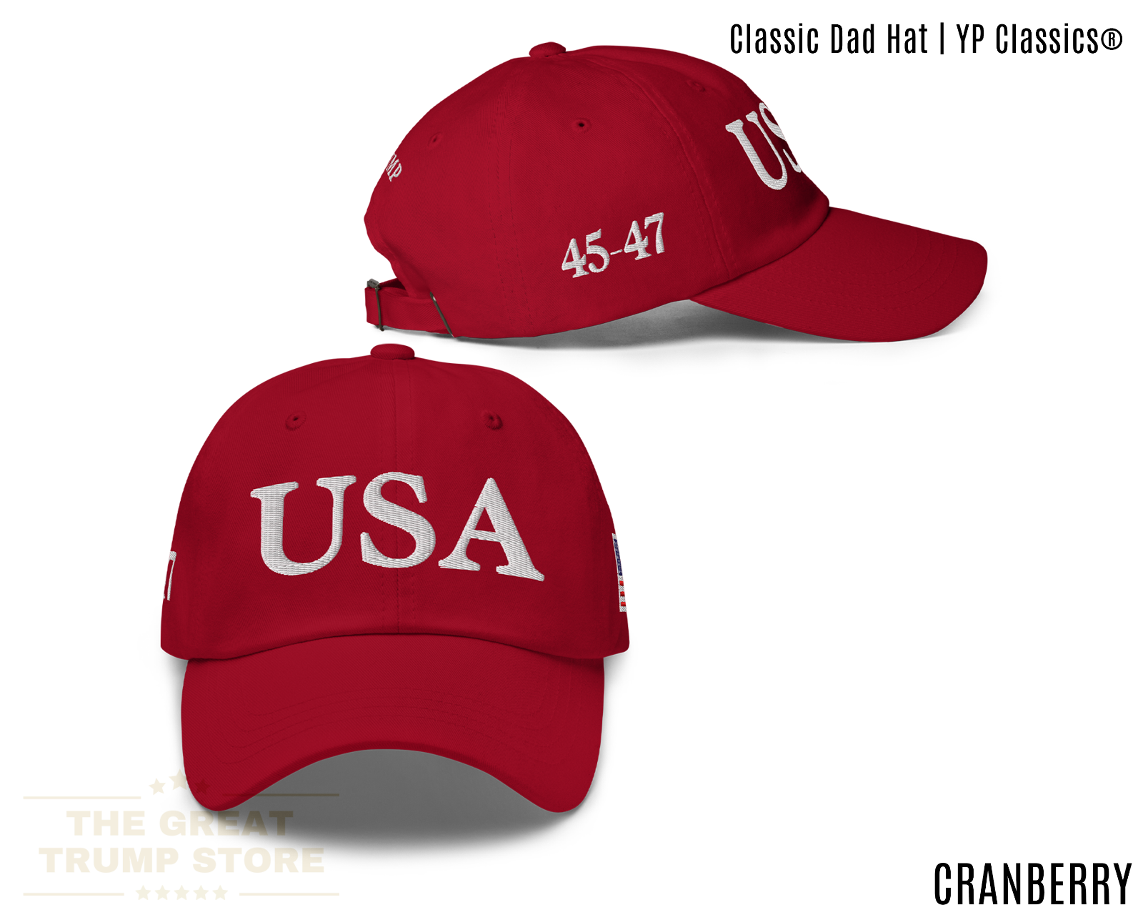 Red USA Hat 45 47 Trump Baseball Cap American Flag Embroidered, July Fourth Hat