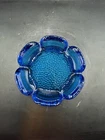 Vintage Blenko Blue Art Glass Ashtray /Trinket Dish Bumpy Pebble Lotus Flower