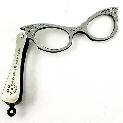 LORGNETTE OPERA Reading Glasses, CATS EYE Rhinestone Star Bridge, 1950's FOLDS - Image 1 of 4