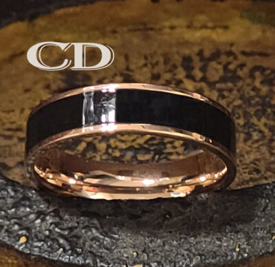 Men's Rose gold and Black Ceramic Wedding Ring - Wedding Ring For Guys