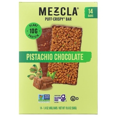 Mezcla Crispy Pistachio Chocolate Bars 14-Pack 1.4oz Each Crunchy Snack