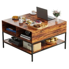 Lift-Top Storage Coffee Table with Hidden Compartment and 3 Shelves