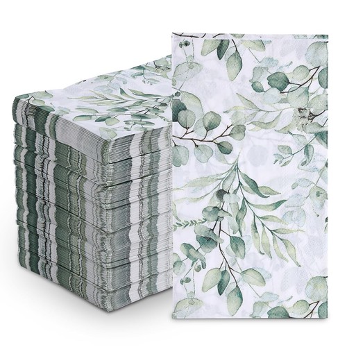 100Pcs Disposable Greenery Guest Napkins Paper Disposable Hand Towels Green L...