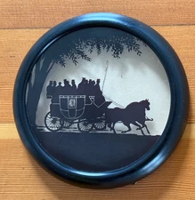 Vintage 1930's C & A Richard's Silhouette Round Framed of an Old Mail Coach #320