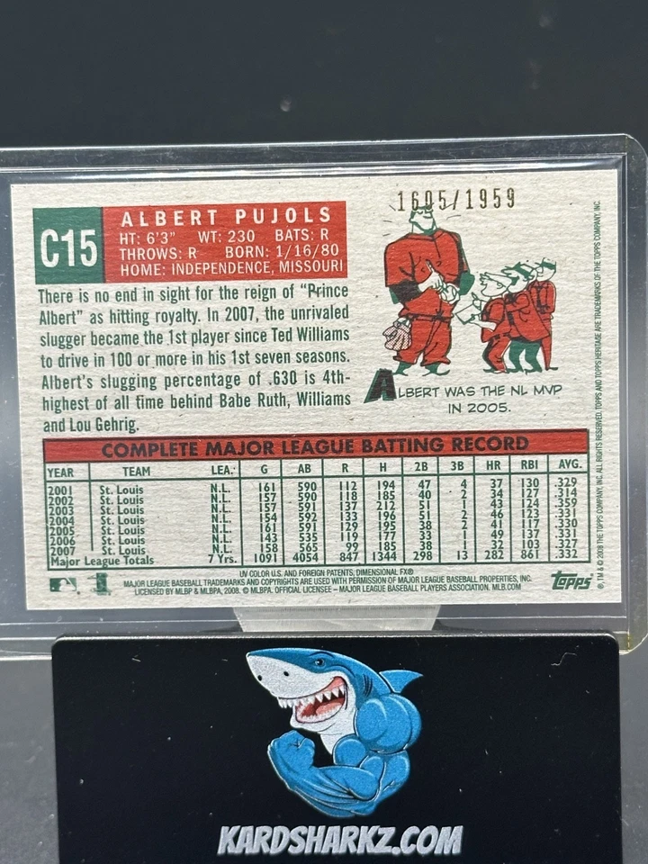 2008 Topps Heritage Chrome Albert Pujols #C15 #'d /1959 - Image 2 of 2