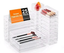 SMARTAKE 25-Piece Drawer Organizer with Non-Slip Silicone Pads, 4-Size Desk.R1W1
