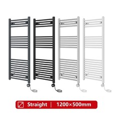 Image of Prefilled Electric Heated Towel Rail Straight Curved Radiator Thermostatic Rads