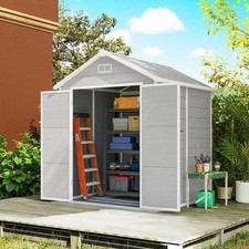6x5Resin Garden Shed Light Grey with Built in Floor Window Outdoor Bike Storage