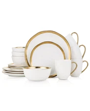 Stone Lain Florian Porcelain 16 Piece Dinnerware Set, Service for 4, White