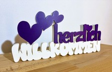 Herzlich Willkommen / Tischdeko / Dekoration für Eingang / mit Herzen