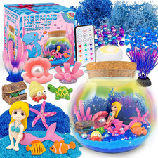 Mermaid Terrarium Craft Kit for Kids - LED Night Light up  Remote Mermaid Birth