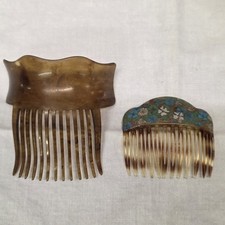 Antique Celluloid Hair Combs 2 Floral Faux Tortoise Shell