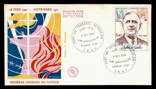DR WHO 1980 FRENCH ANTARCTIC FSAT FDC GENERAL DE GAULLE 5.40 M76708