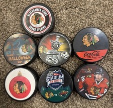 Chicago Blackhawks Hockey Puck Lot  Match Up Pucks Halloween And Holiday Pucks