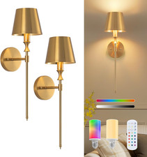 Gold Vintage Battery Operated Wall Sconces Set of 2 with RGB Bulbs