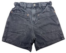 ZARA Girls Denim Shorts Size 13-14 Gray Elastic Waist High Rise Casual