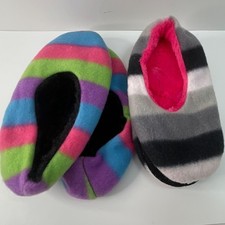 Lot 2Pairs Kids Plush Fleece Slippers Striped Non Skid House Shoes Size 12-13 8"