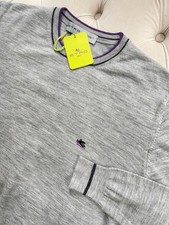 Unisex ETRO Milano Pullover Wool Knit Logo Crew Neck Light Gray Sweater XL size