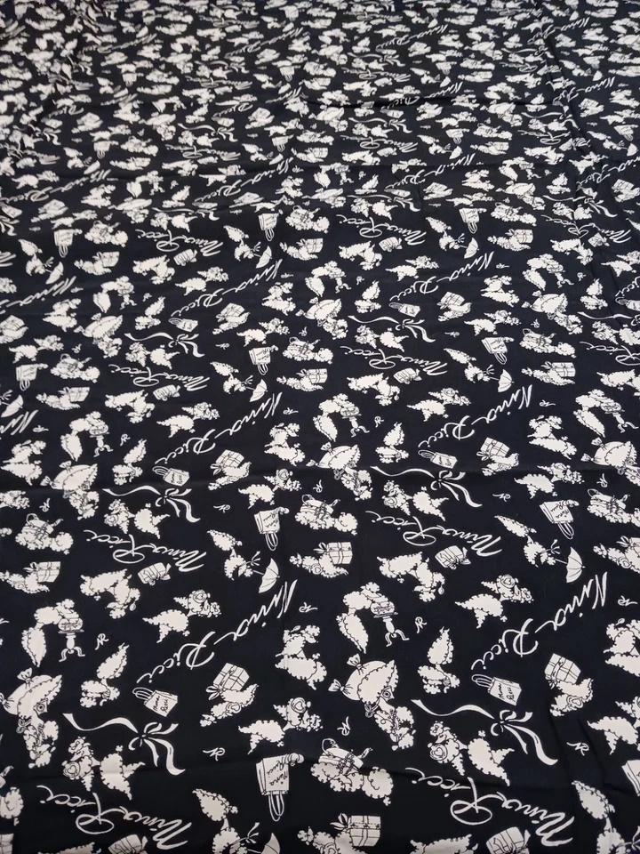 Vtg Nina Ricci Black & White Fabric French Poodles Shopping Bags 56x70" Rayon? - Image 3 of 4