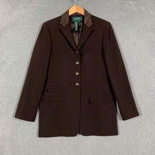 Lauren Ralph Lauren Blazer Women's 12 Brown Wool Leather Trim Equestrian Jacket