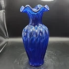 Fenton Melon Vase 11" Cobalt Blue Ruffle Vase