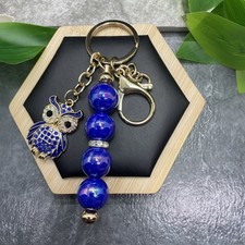 5.5  Gold-tone Ornate Owl Charm Acrylic Bead Keychain Purse Backpack New C889