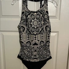 Jantzen Black and White Swimsuit with Gold Accent
