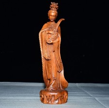 Small Wooden Carved Figurine Yangguifei Statue Handcarved Chinese Tang Beauty