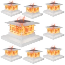 8 Pack Solar Post Cap Lights Outdoor with Flickering Flame Light, White Shell...