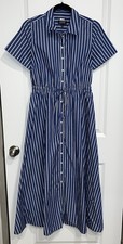 J. Crew Cerise shirtdress in striped poplin Deep Sea Stripes Size 4 Preppy NN108