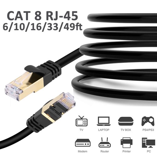 CAT 8 Ethernet RJ45 LAN Cable High Speed 40Gbps Patch Network Gold Plated 6-50ft - 第 1/11 張圖片