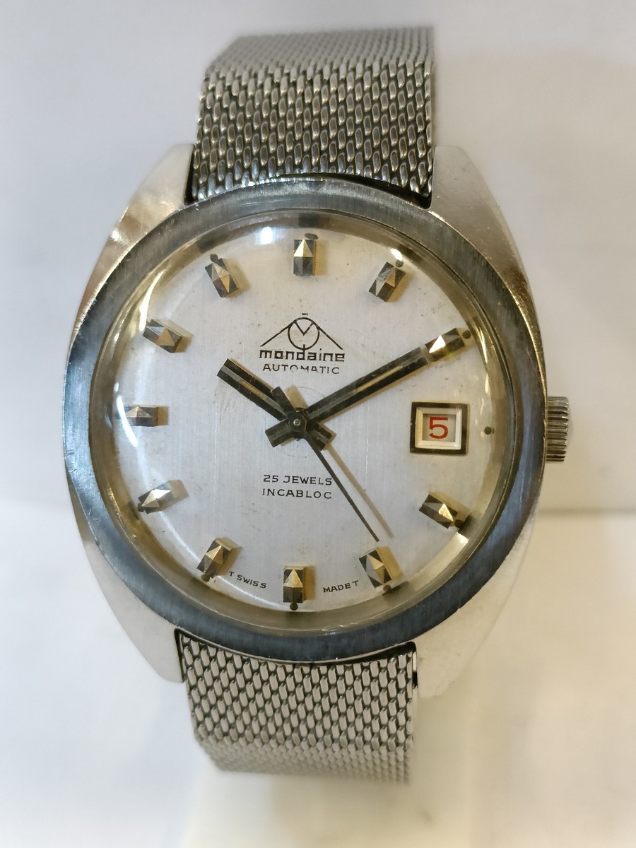MONDAINE 25J AUTOMATIC PATINA SILVER DIAL SWISS MEN'S WORKING