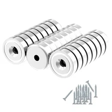 N52 Neodymium Magnets with Countersunk Hole and Steel Cup, 0.625" Diameter - ...