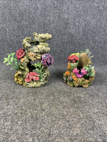 Aquarium Fish Tank Decoration Ornament Artificial Coral Rock Structures Set of 2