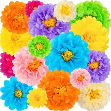24 Pcs Mexican Paper Flowers, Fiesta Paper Flowers, Colorful Tissue Flower fo...