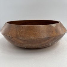 Vintage Hand Turned Wooden Salad Bowl Wide Rim Sculptural Mid Century Style