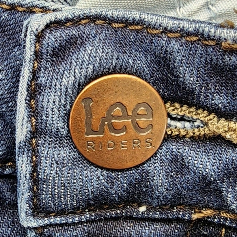 Pantalones de mezclilla Lee Riders para mujer 22 azules tiro medio corte bota elástico lavado oscuro informales Foto 2 de 4