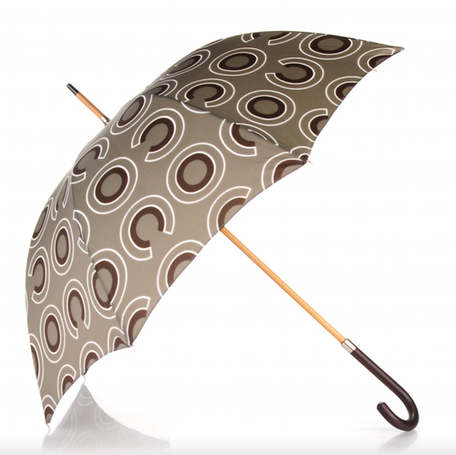 Ombrello lungo nuovo con etichette CHANEL 2001 autunno grigio antracite marrone nylon Coco CC